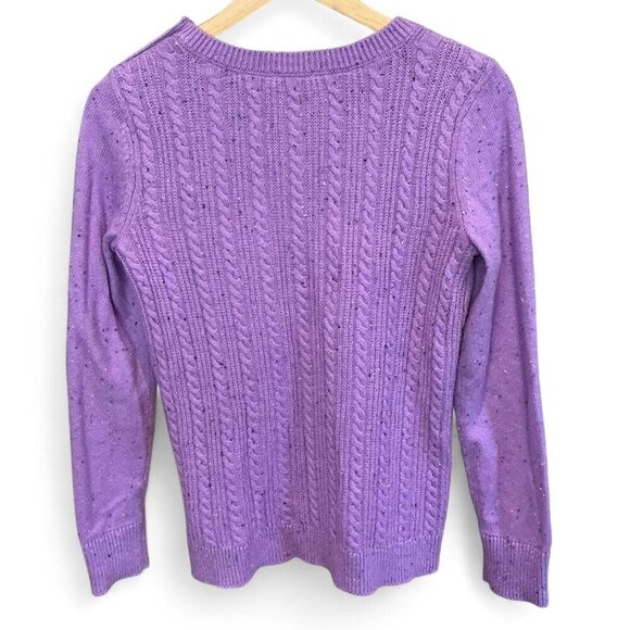 Purple Cable Knit Tweed Crewneck Sweater Cotton Size XS Talbots - Picture 4 of 5